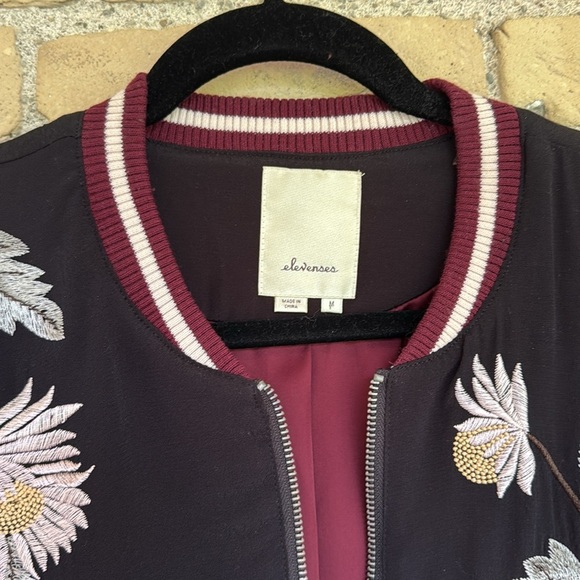 Anthropologie Elevenses Black Floral Embroidered Solstice Bomber Jacket - Picture 4 of 8